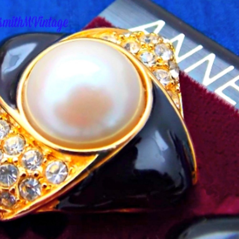 Anne Klein clip earrings, vintage 80s, gold, pearl
